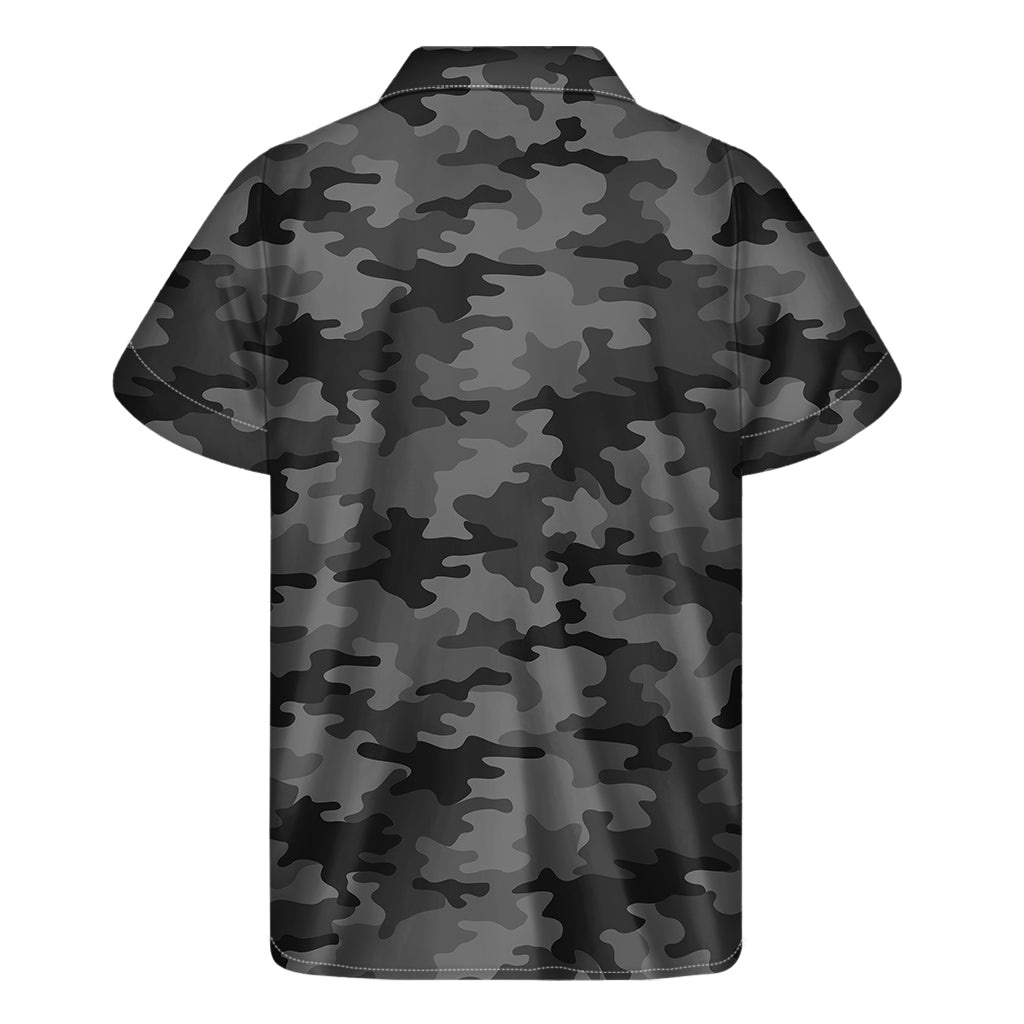 Black And Grey Camouflage Print Men's Short Sleeve Shirt