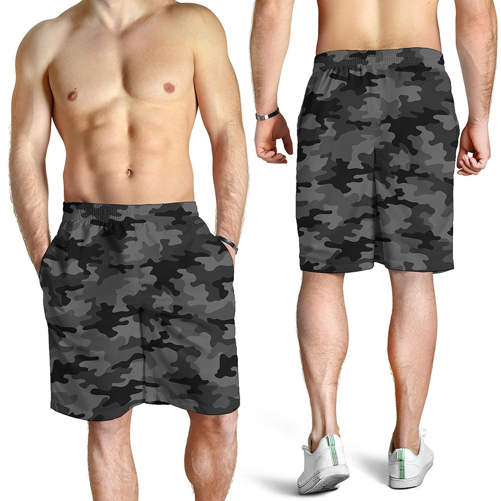 Black And Grey Camouflage Print Men's Shorts
