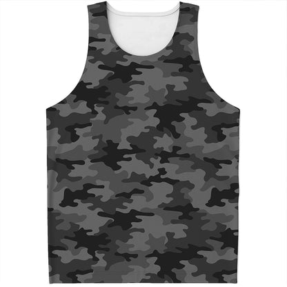 Black And Grey Camouflage Print Men's Tank Top