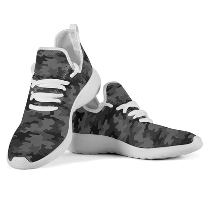 Black And Grey Camouflage Print Mesh Knit Shoes GearFrost