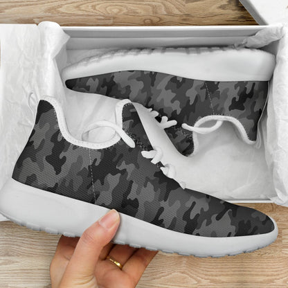 Black And Grey Camouflage Print Mesh Knit Shoes GearFrost