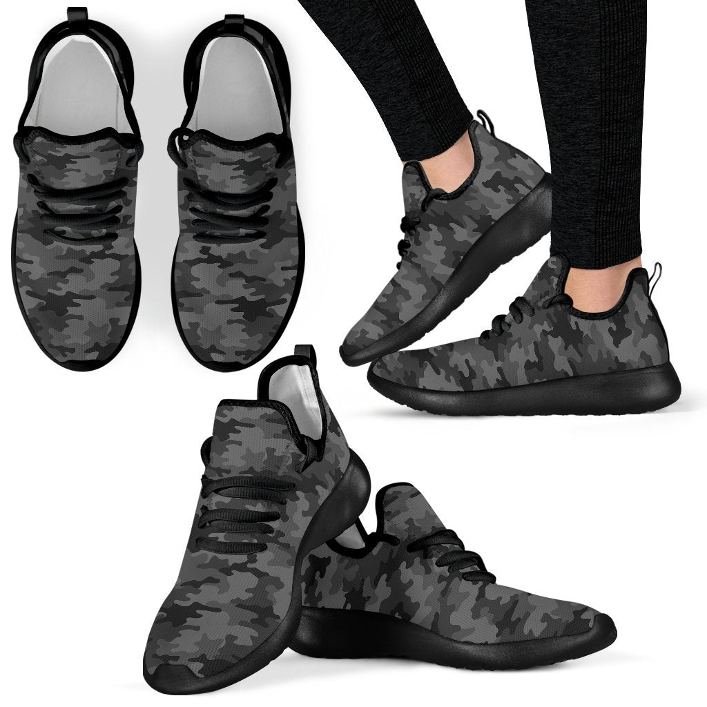 Black And Grey Camouflage Print Mesh Knit Shoes GearFrost