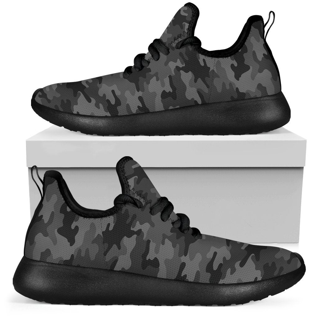 Black And Grey Camouflage Print Mesh Knit Shoes GearFrost