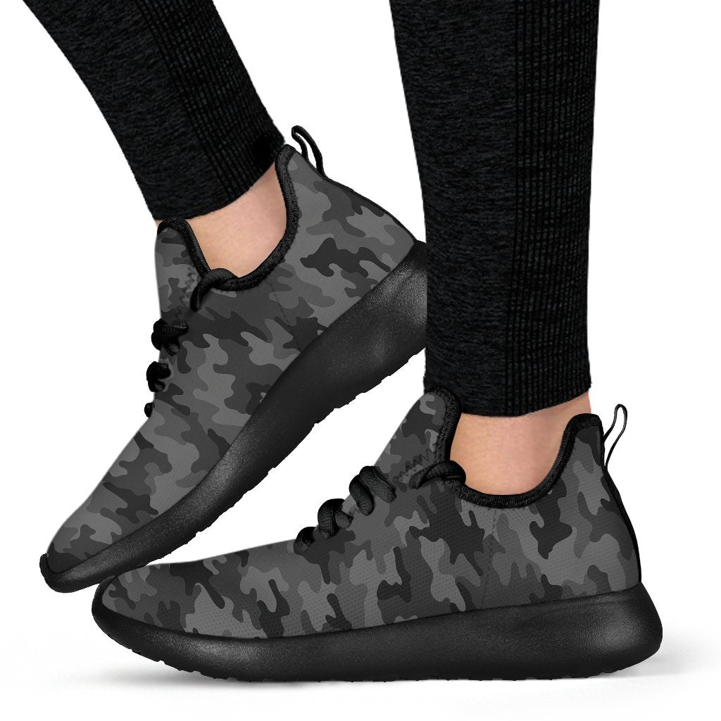Black And Grey Camouflage Print Mesh Knit Shoes GearFrost