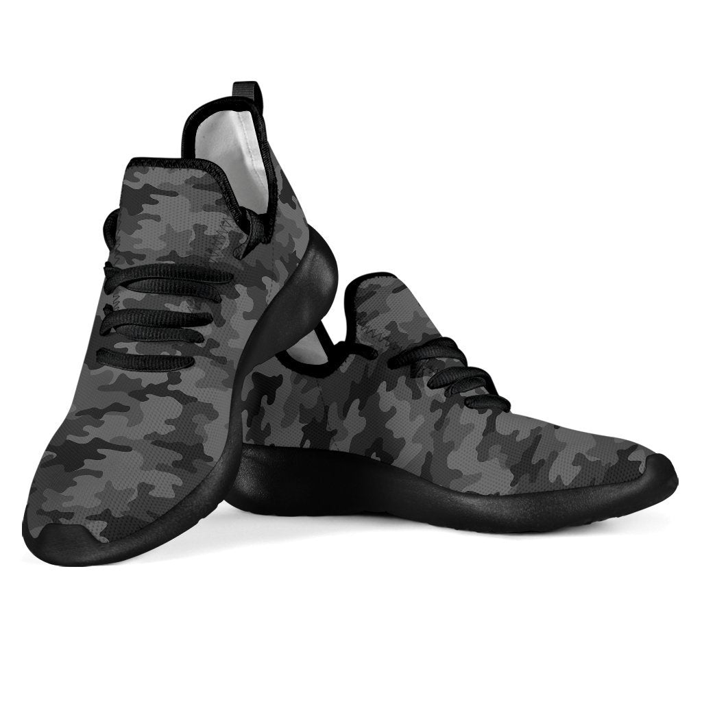 Black And Grey Camouflage Print Mesh Knit Shoes GearFrost
