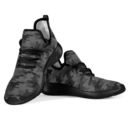 Black And Grey Camouflage Print Mesh Knit Shoes GearFrost