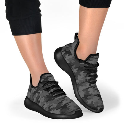 Black And Grey Camouflage Print Mesh Knit Shoes GearFrost