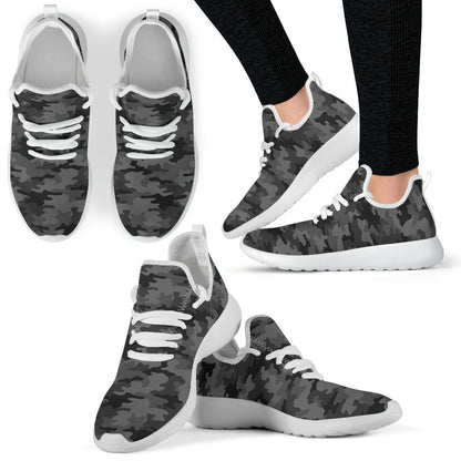Black And Grey Camouflage Print Mesh Knit Shoes GearFrost