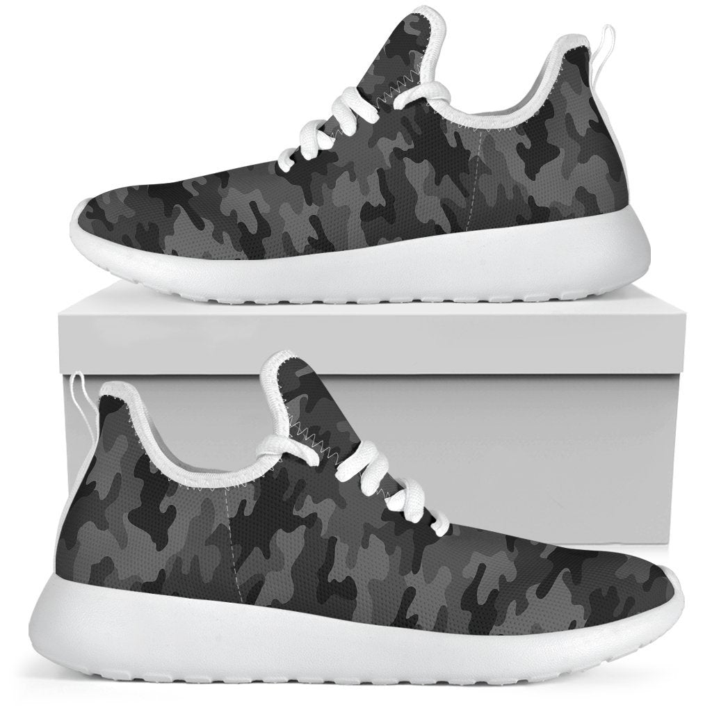 Black And Grey Camouflage Print Mesh Knit Shoes GearFrost