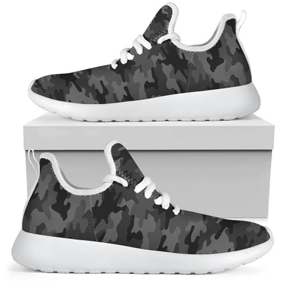 Black And Grey Camouflage Print Mesh Knit Shoes GearFrost