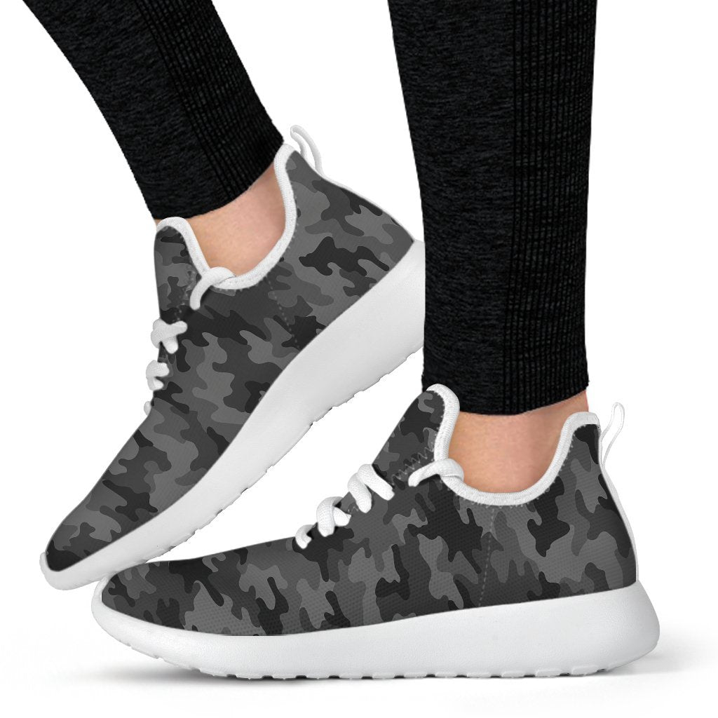 Black And Grey Camouflage Print Mesh Knit Shoes GearFrost