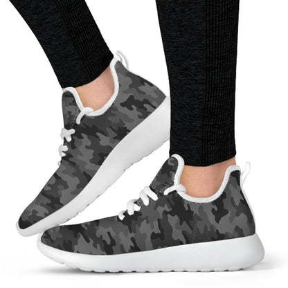 Black And Grey Camouflage Print Mesh Knit Shoes GearFrost