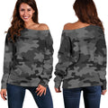 Black And Grey Camouflage Print Off The Shoulder Sweatshirt