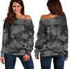 Black And Grey Camouflage Print Off Shoulder Sweatshirt GearFrost