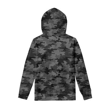 Black And Grey Camouflage Print Pullover Hoodie