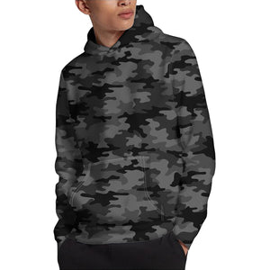 Black And Grey Camouflage Print Pullover Hoodie