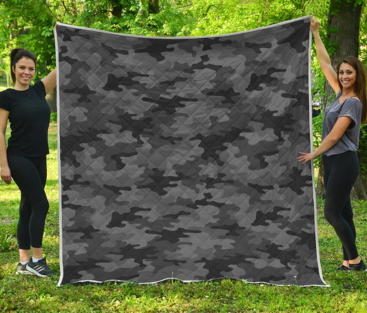 Black And Grey Camouflage Print Quilt