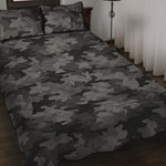 Black And Grey Camouflage Print Quilt Bed Set