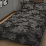 Black And Grey Camouflage Print Quilt Bed Set