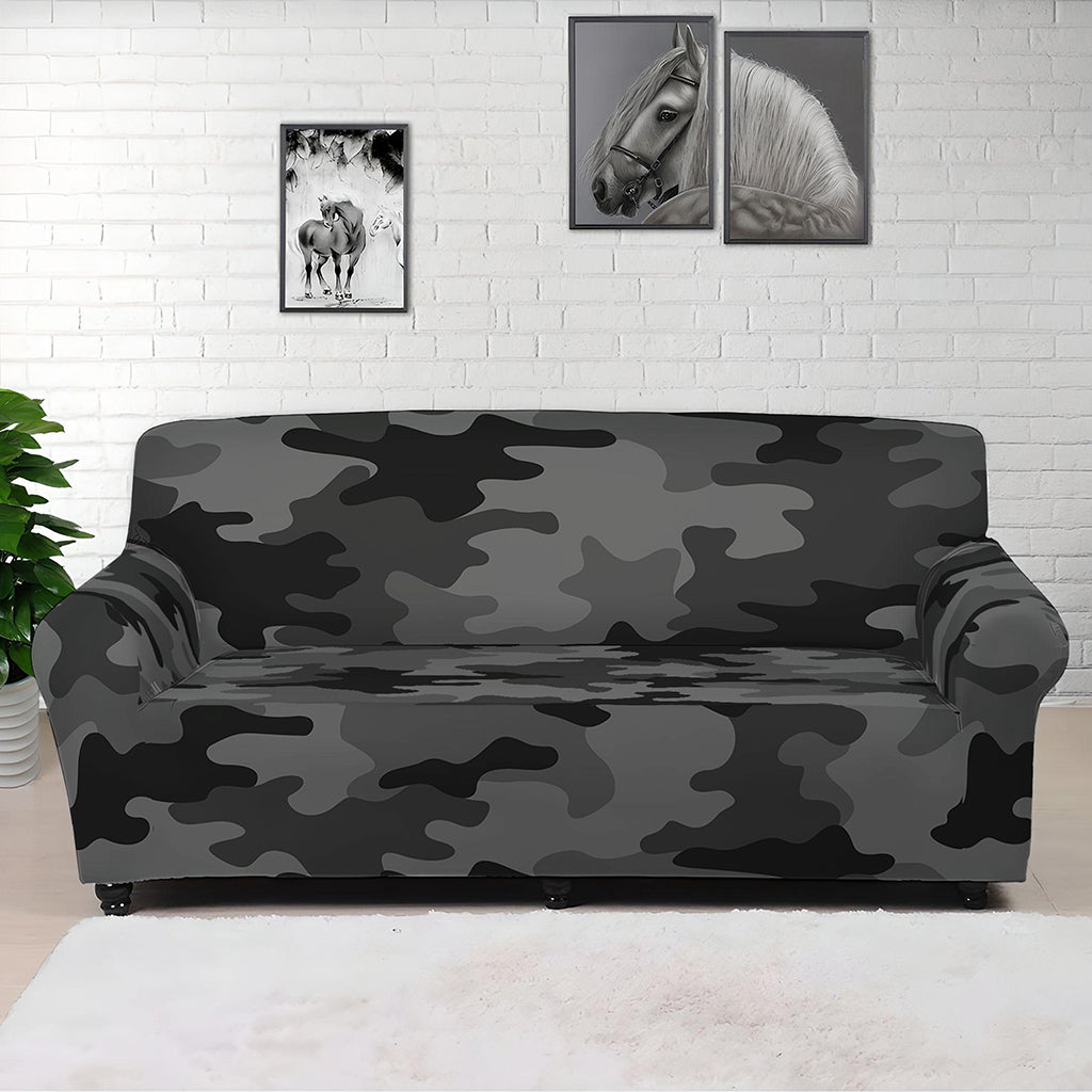 Black And Grey Camouflage Print Sofa Cover