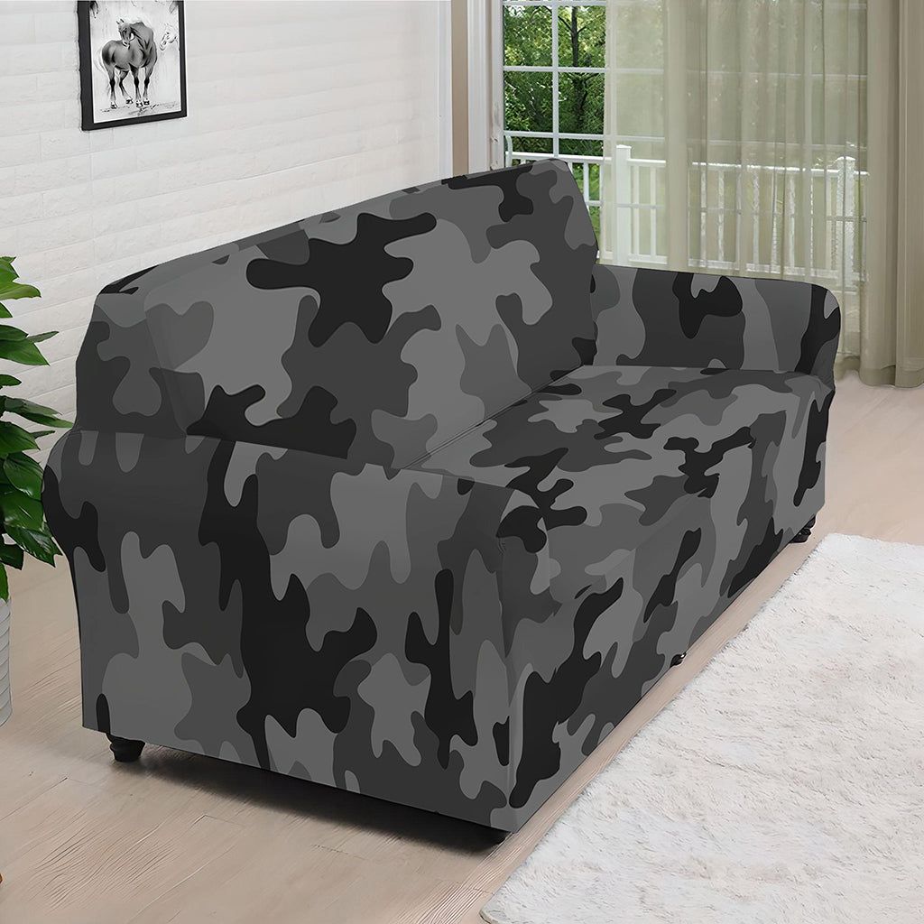 Black And Grey Camouflage Print Sofa Cover