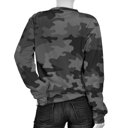 Black And Grey Camouflage Print Women's Crewneck Sweatshirt GearFrost