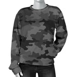 Black And Grey Camouflage Print Women's Crewneck Sweatshirt GearFrost