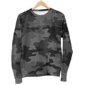 Black And Grey Camouflage Print Women's Crewneck Sweatshirt