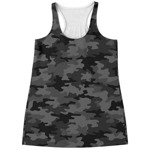 Black And Grey Camouflage Print Women's Racerback Tank Top