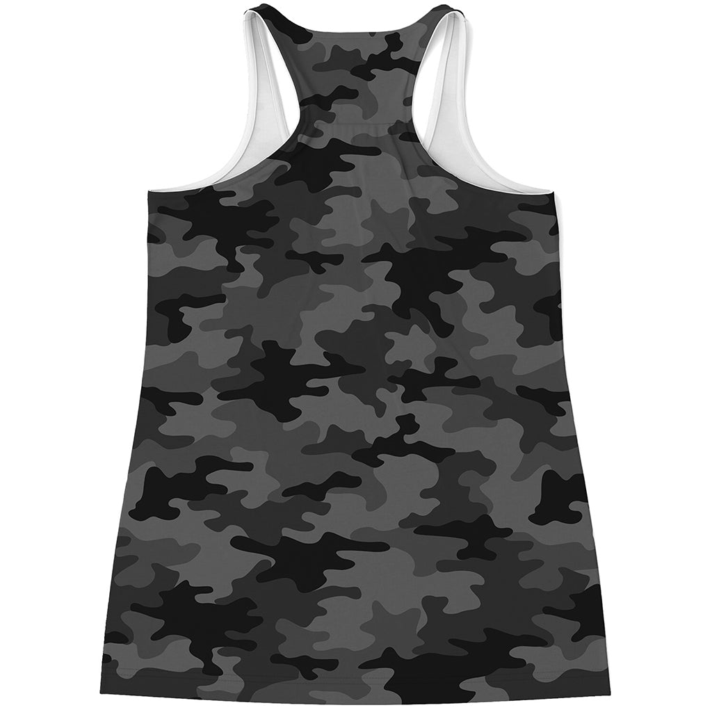 Black And Grey Camouflage Print Women's Racerback Tank Top