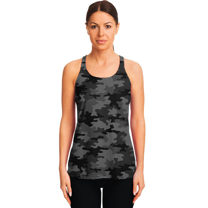 Black And Grey Camouflage Print Women's Racerback Tank Top
