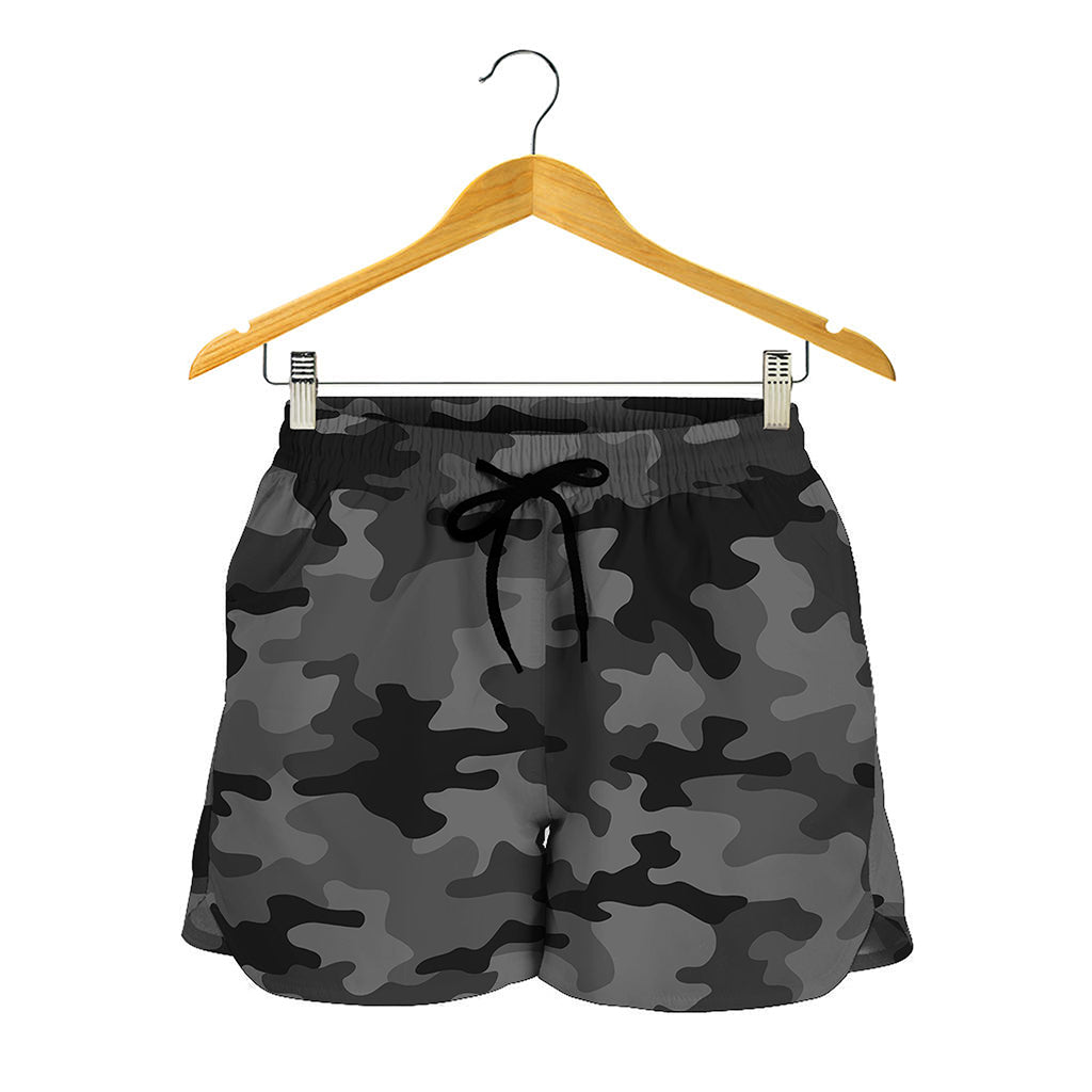 Black And Grey Camouflage Print Women's Shorts