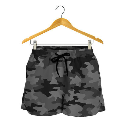 Black And Grey Camouflage Print Women's Shorts