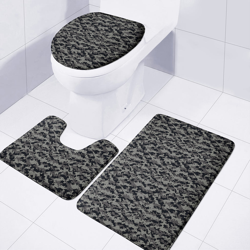Black And Grey Digital Camo Print 3 Piece Bath Mat Set