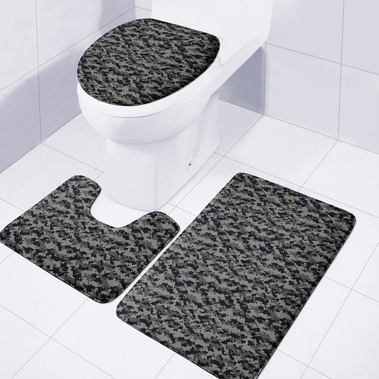 Black And Grey Digital Camo Print 3 Piece Bath Mat Set