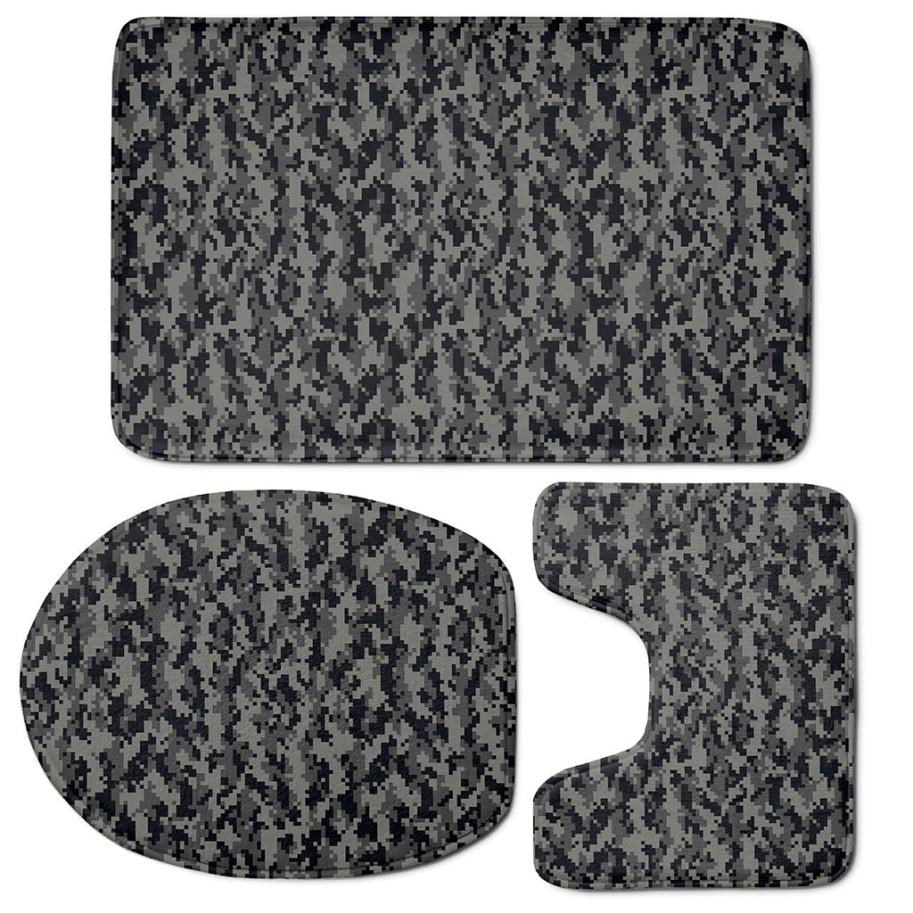 Black And Grey Digital Camo Print 3 Piece Bath Mat Set