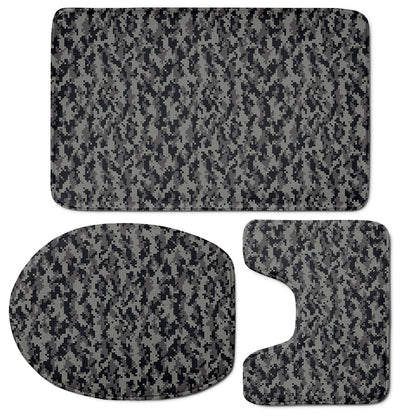 Black And Grey Digital Camo Print 3 Piece Bath Mat Set