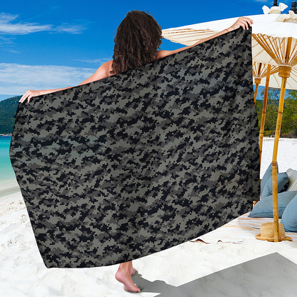 Black And Grey Digital Camo Print Beach Sarong Wrap