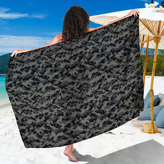 Black And Grey Digital Camo Print Beach Sarong Wrap