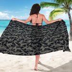 Black And Grey Digital Camo Print Beach Sarong Wrap