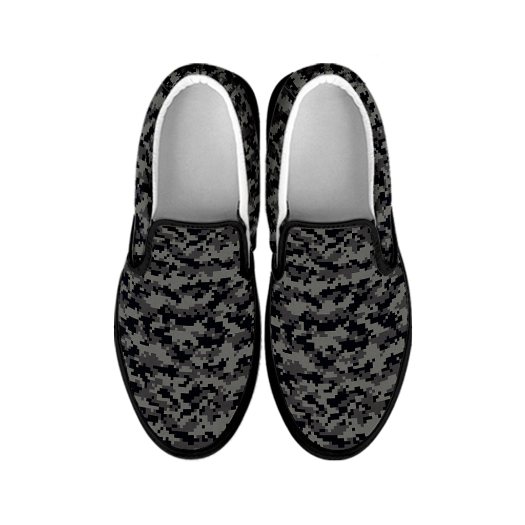 Black And Grey Digital Camo Print Black Slip On Shoes