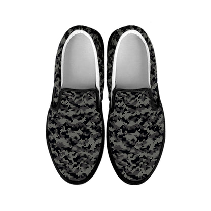 Black And Grey Digital Camo Print Black Slip On Shoes