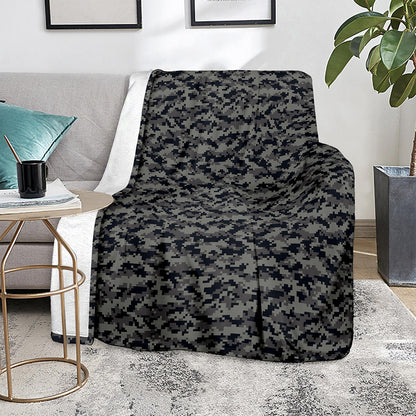 Black And Grey Digital Camo Print Blanket