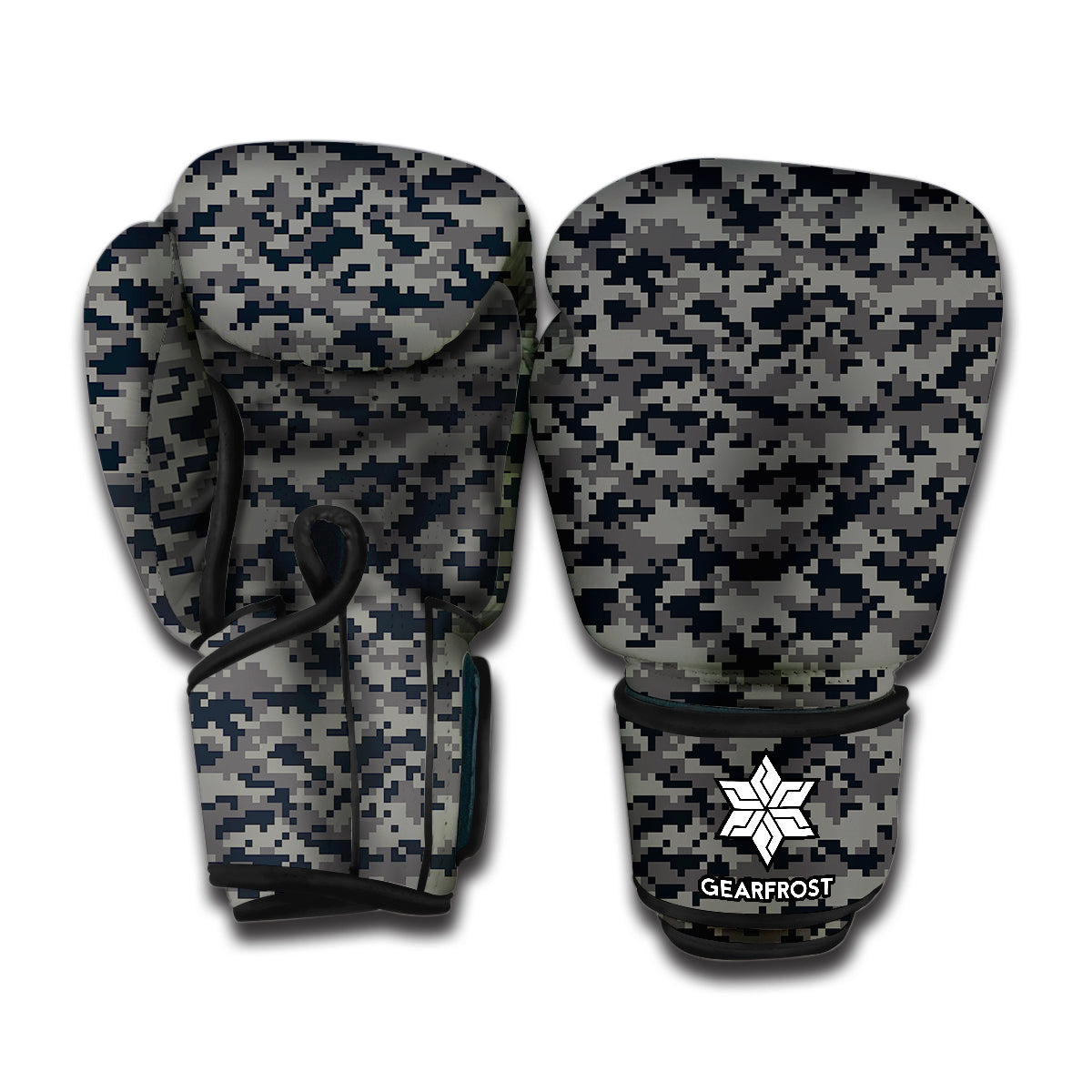 Black And Grey Digital Camo Print Boxing Gloves