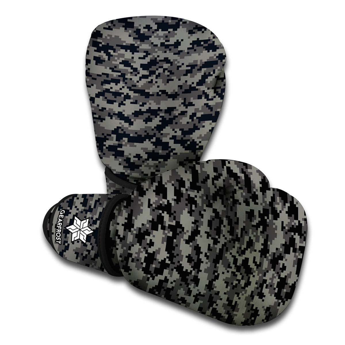 Black And Grey Digital Camo Print Boxing Gloves