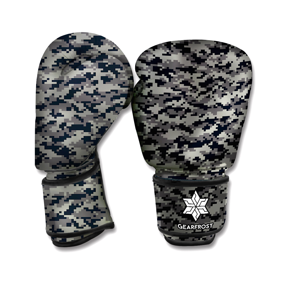 Black And Grey Digital Camo Print Boxing Gloves