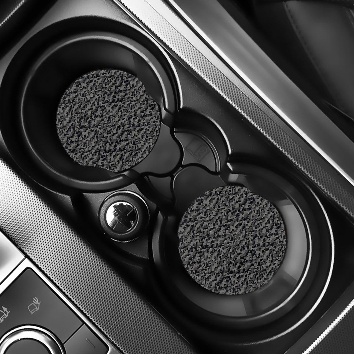 Black And Grey Digital Camo Print Car Coasters