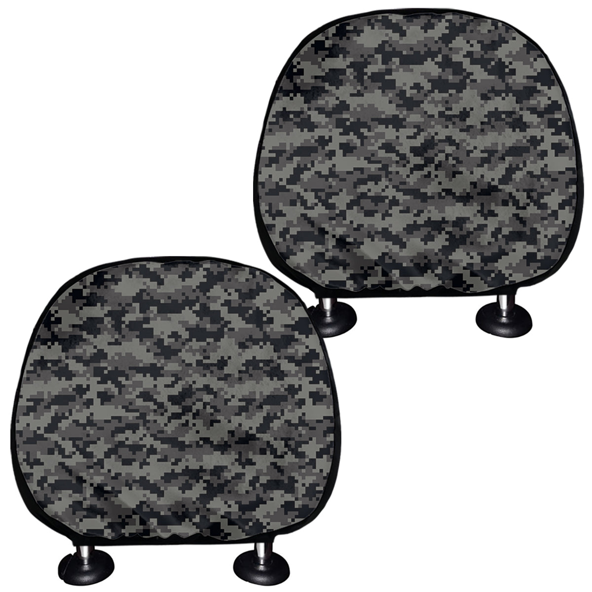 Black And Grey Digital Camo Print Car Headrest Covers