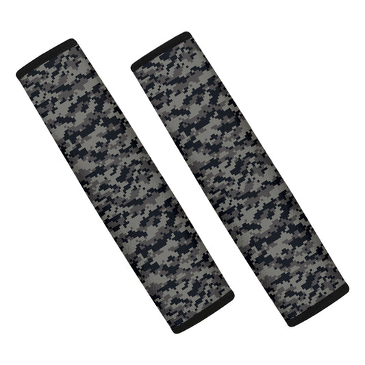 Black And Grey Digital Camo Print Car Seat Belt Covers