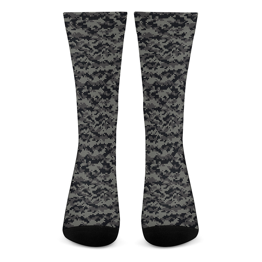 Black And Grey Digital Camo Print Crew Socks